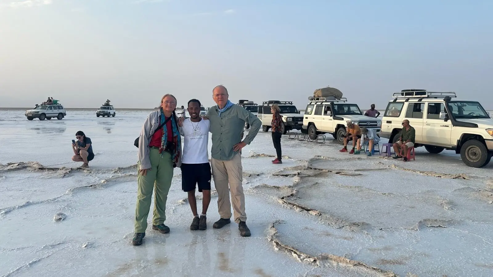 Ruftana expedition vehicles at Lake Asale